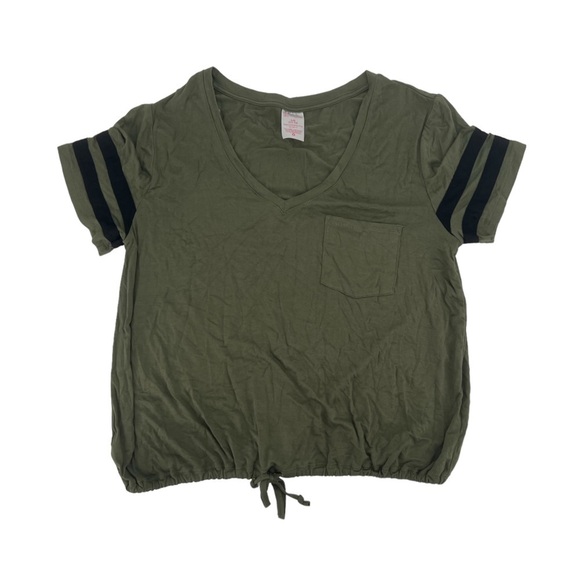 NWT No Boundaries Green Black Stripe Short Sleeve Crop Shirt Size Large Women’s - Picture 1 of 4